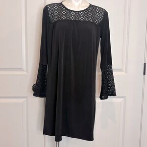 MICHAEL Michael Kors Black Lace Trim Bell Long Sleeve Shift Dress M